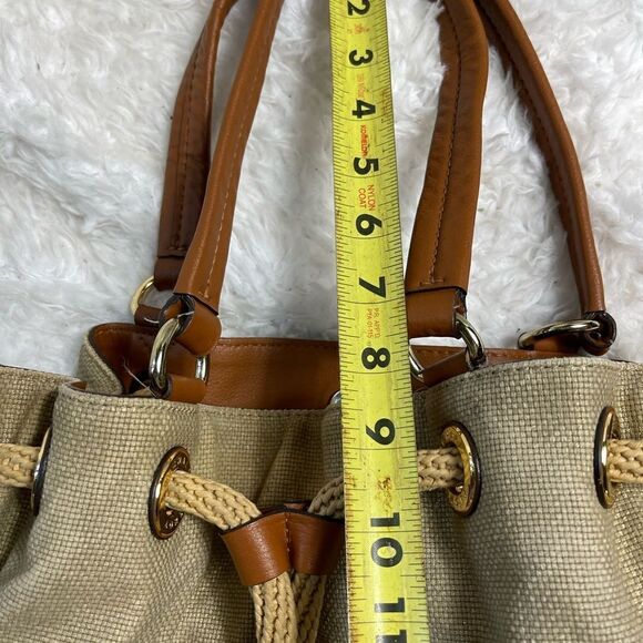 Michael Kors canvas faded gold shoulder bag Gold Threads Drawstring Rope Tassels - Picture 7 of 16